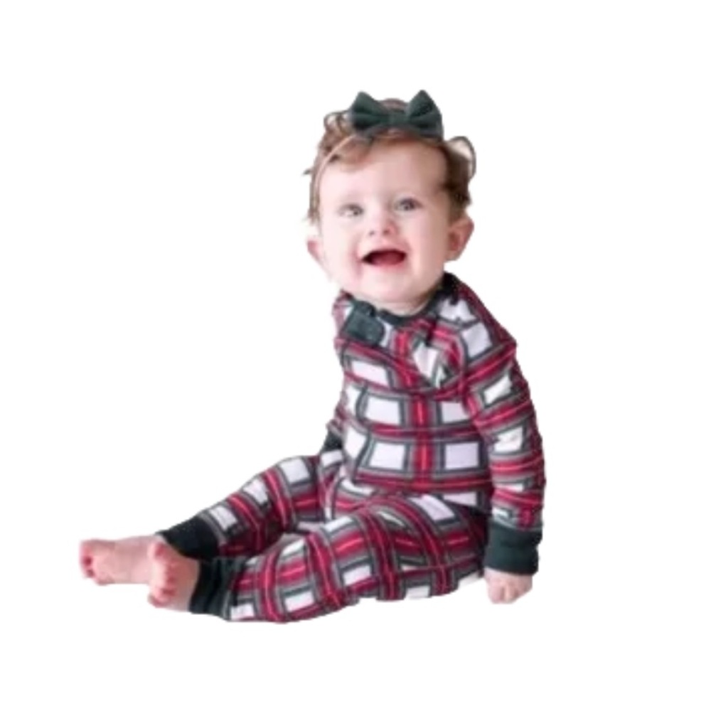 NWT Lola & Taylor White Tartan Plaid Onesie Christmas PJ Size 3-6 Months